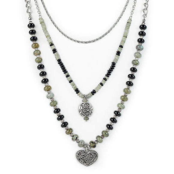 Patricia Nash Silver Tone 3 Piece Tiger's Eye Green And Black Modular Necklace - Picture 2 of 12